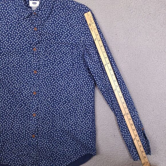 Old Navy Shirt Mens‎ Medium Slim Fit Blue Geometric Long Sleeve Button Down - Picture 11 of 14